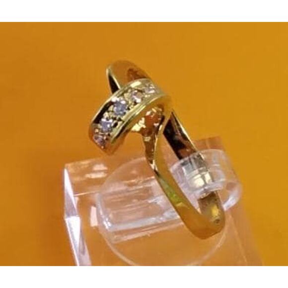 Vintage 1990's NOS 14kt Gold Plated CZ Love Knot Ribbon Stack Band Ring Size 11 - Picture 1 of 7
